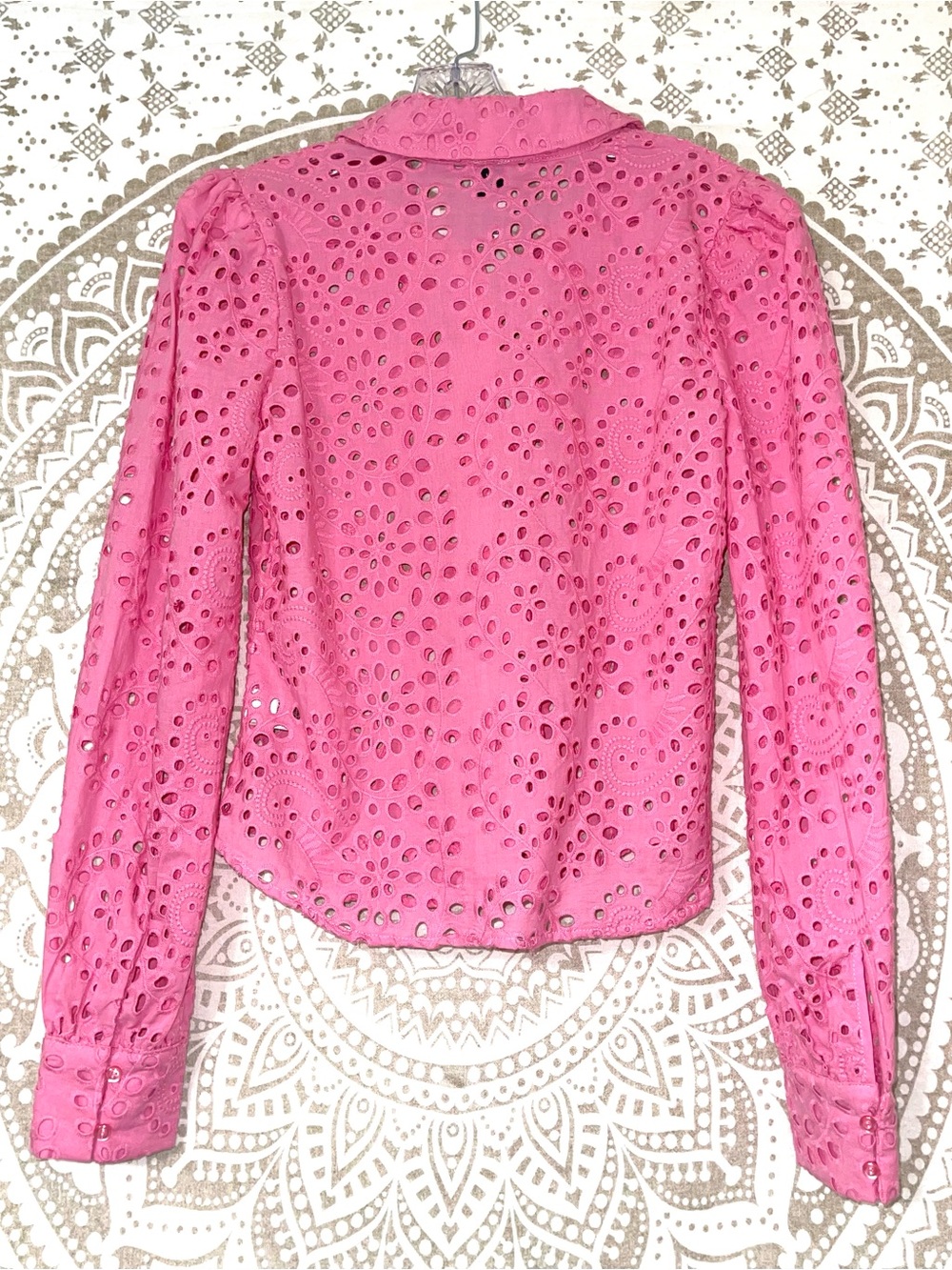 "JOIE" LADIES GORGEOUS PINK EYELET LONG SLEEVE BUTTOM UP BLOUSE, SIZE SMALL - Picture 2 of 4